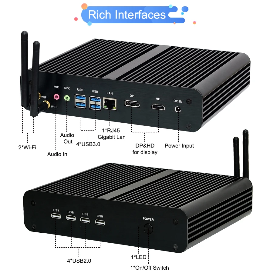 Windows Tiny Desktop Nettop i7 5500U 4650U 2*Lans 2*HDMI 1*Optical Barebone Mini PC HTPC Nuc Fanless Broadwell Computer WiFi BT