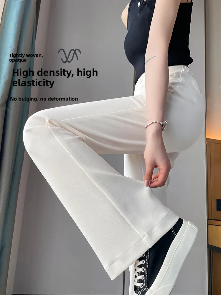 الأبيض الحرير الجليد مايكرو متوهج دعوى السراويل النساء الصيف رقيقة تابوت اليوغا السراويل مرونة ضئيلة عالية الخصر ثنى بناطيل كاجوال
