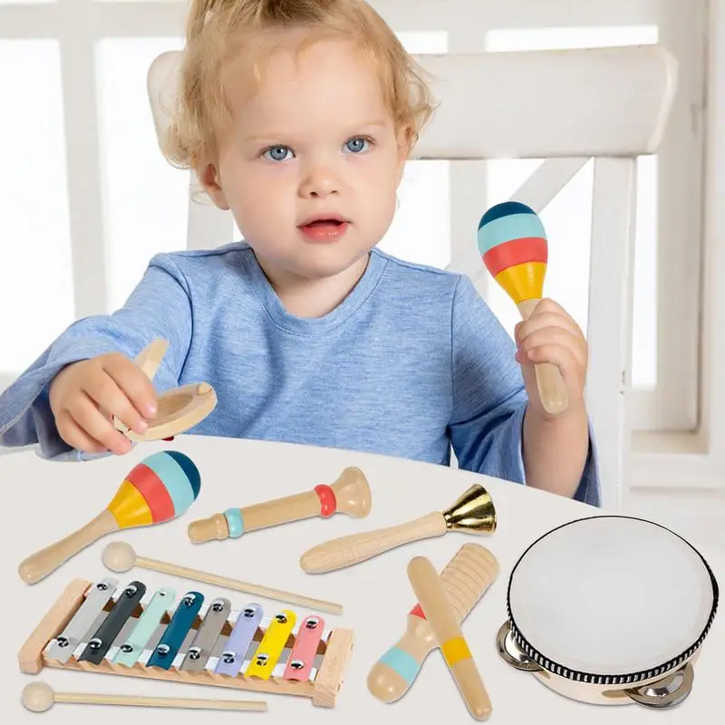 Montessori เครื่องดนตรีชุดการศึกษาเครื่องดนตรีมือเรียกเข้าเครื่องช่วยฟังของเล่นสําหรับเด็กวัยหัดเดิน Early Learning