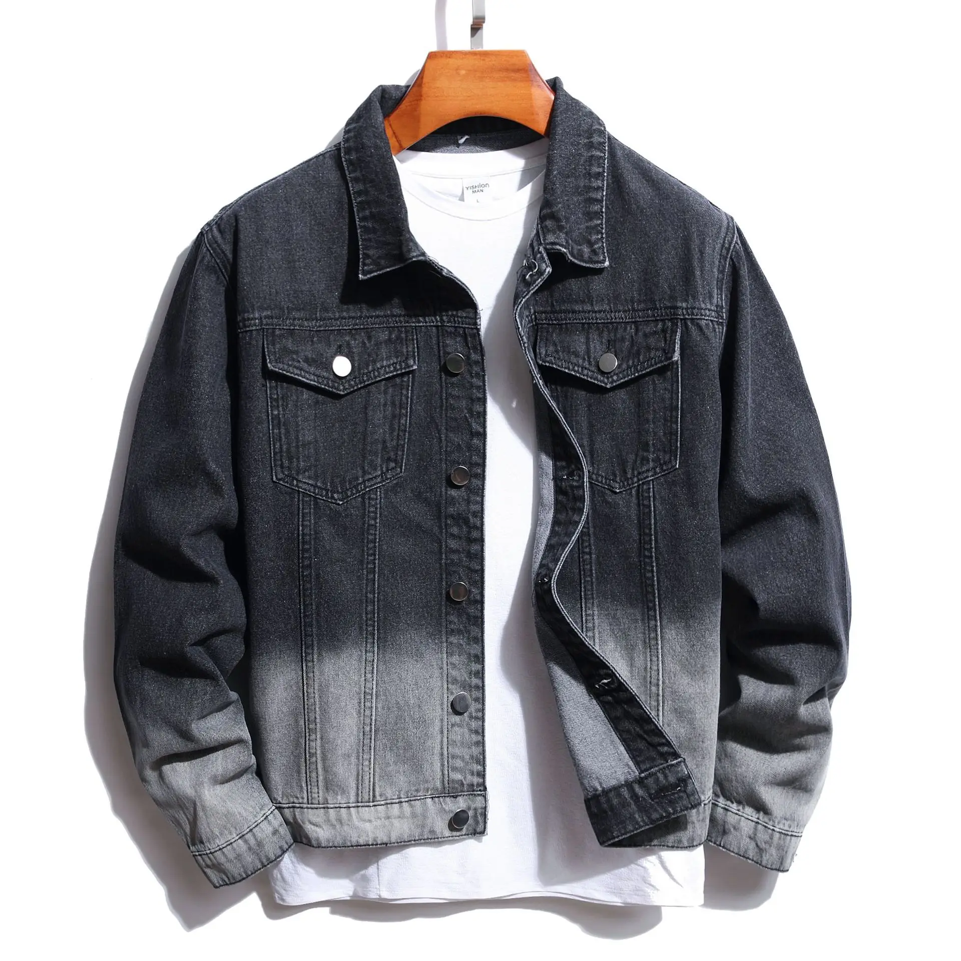 

2023 Men's Black Gradient Denim Jacket