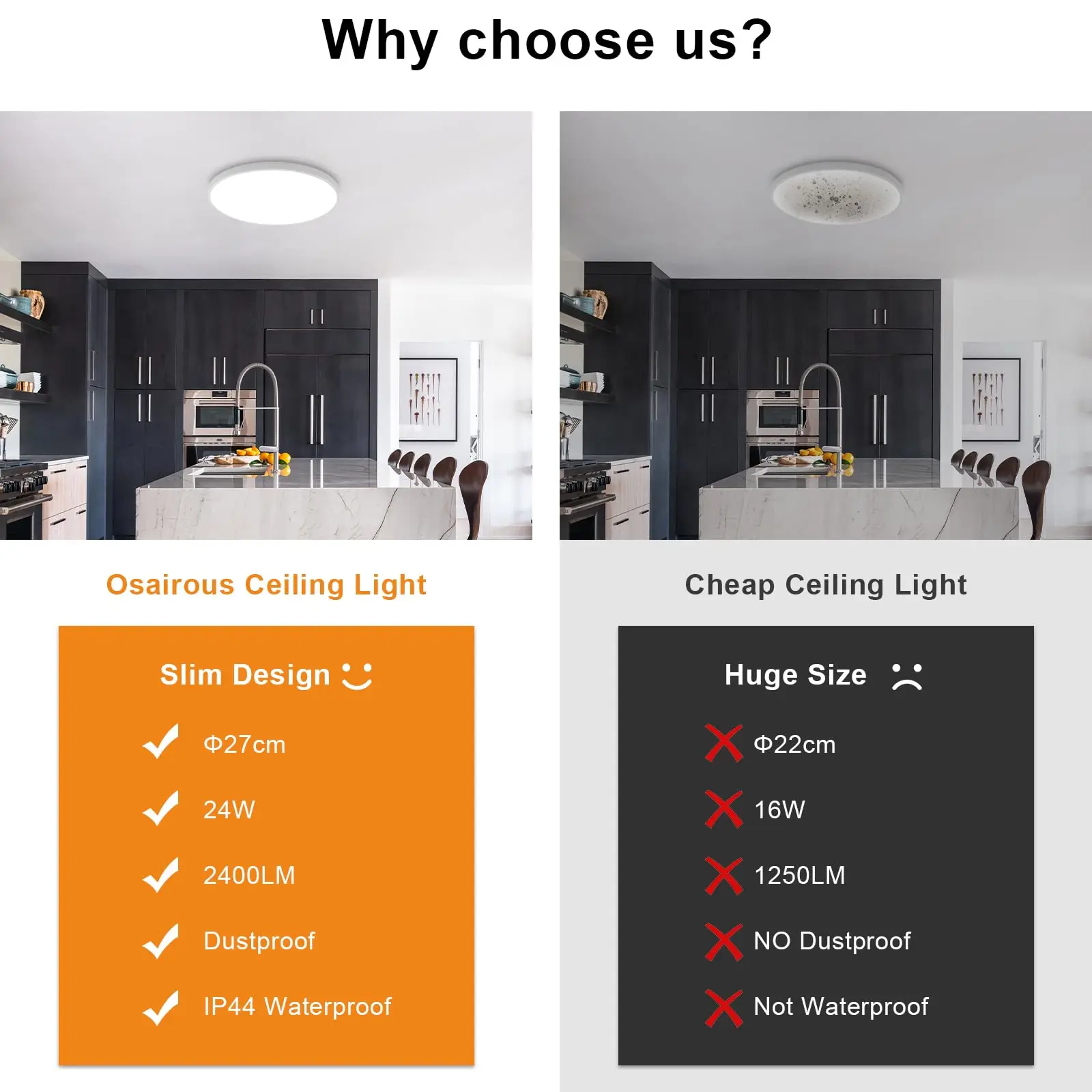 ضوء السقف LED Ø27cm، 24W 2400LM مصباح السقف، IP44 LED ضوء سقف الحمام، 6500K تركيبات الإضاءة البيضاء لغرفة النوم، الحمام #3