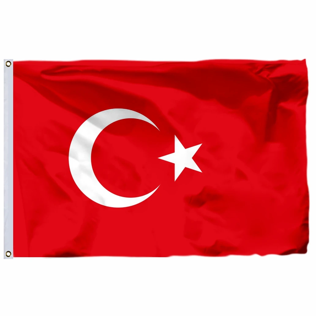 Turkey Flag Vivid Color Red Double Stitched Turkish National Flags Banners with Brass Grommets for Indoor Outdoor Decorations