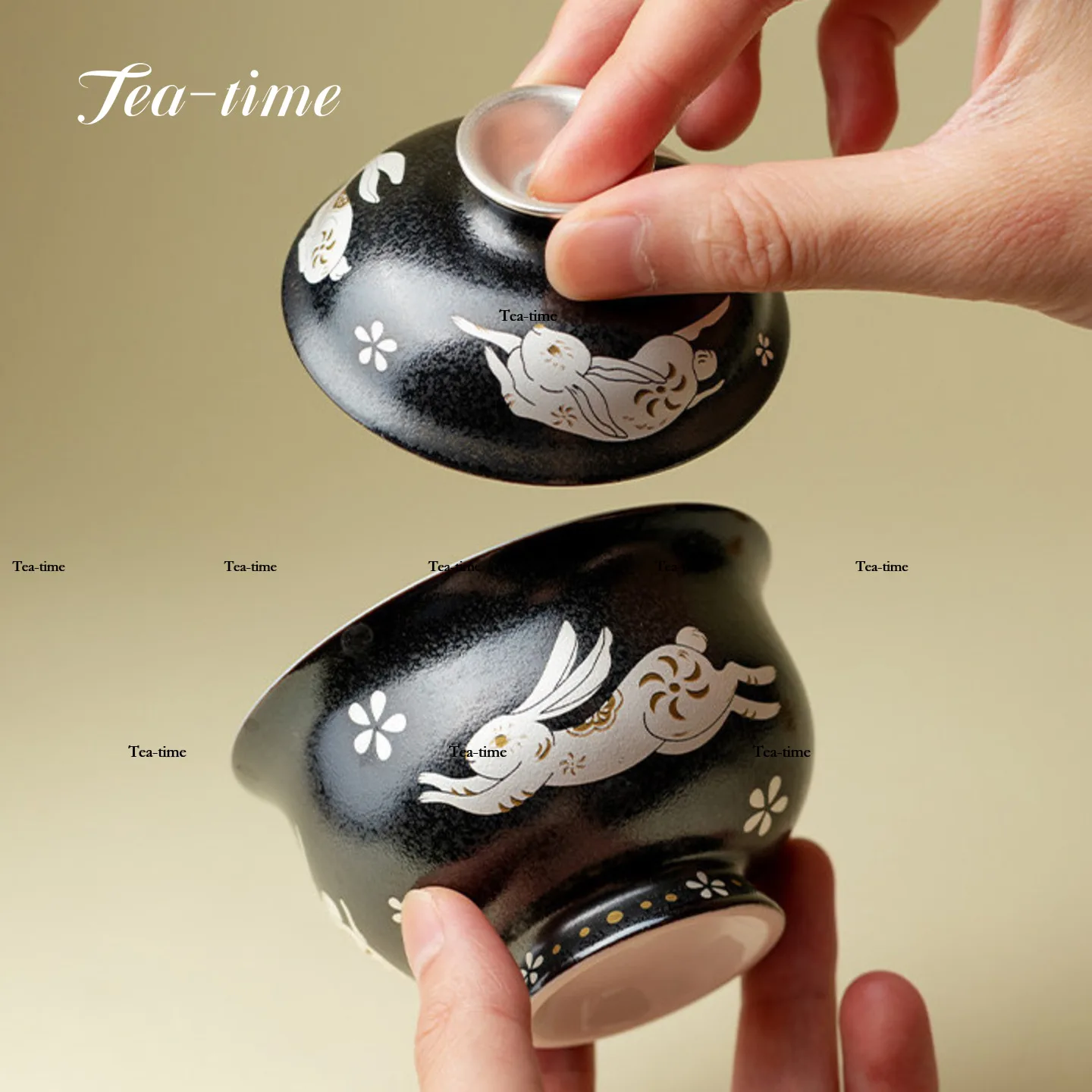 Gilded Silver Gaiwan Creative Silver Ceramic Tea Bowl Rabbit Aesthetic Cups  Tool Cup Kung Fu Dawan Cover Bowl Puer Chinese Clay view 6