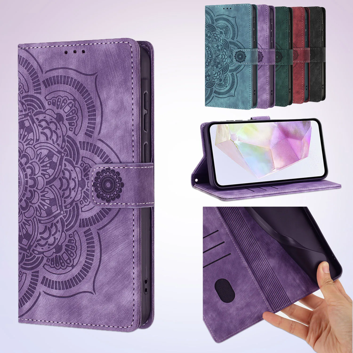 3D geprägte Blume Leder Telefon Brieftasche Fall Buch für Samsung Galaxy S25 Rand S24 Ultra S23 Plus S22 S21 FE A16 A56 Flip-Cover