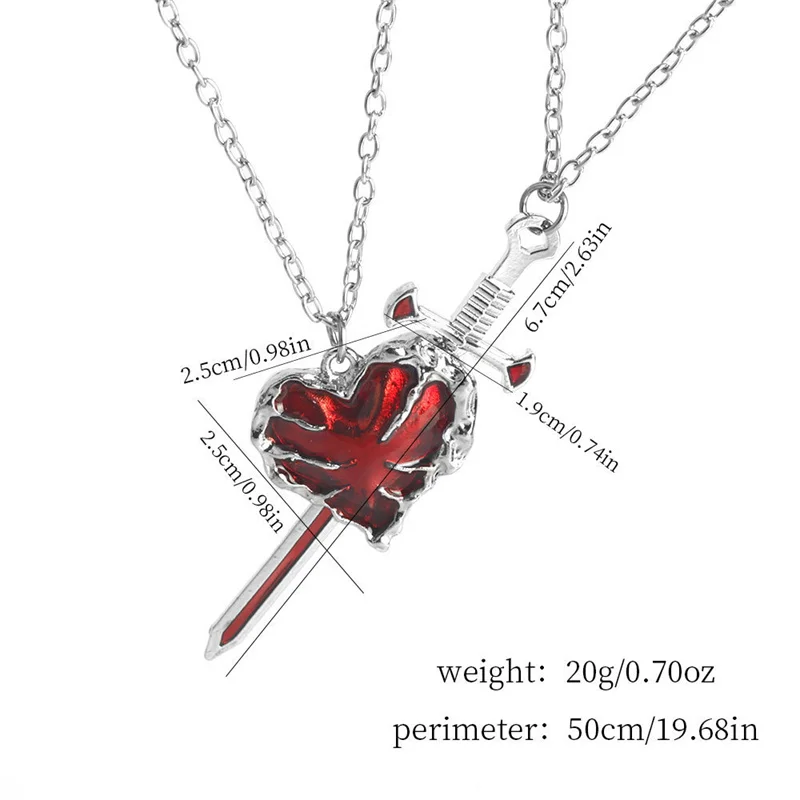 2 stücke Schwerter Herz Anhänger Halsketten für Frauen Männer Kühlen Punk Herz Passenden Halsketten Paar Freundschaft Mode Schmuck Geschenk – Detail 2