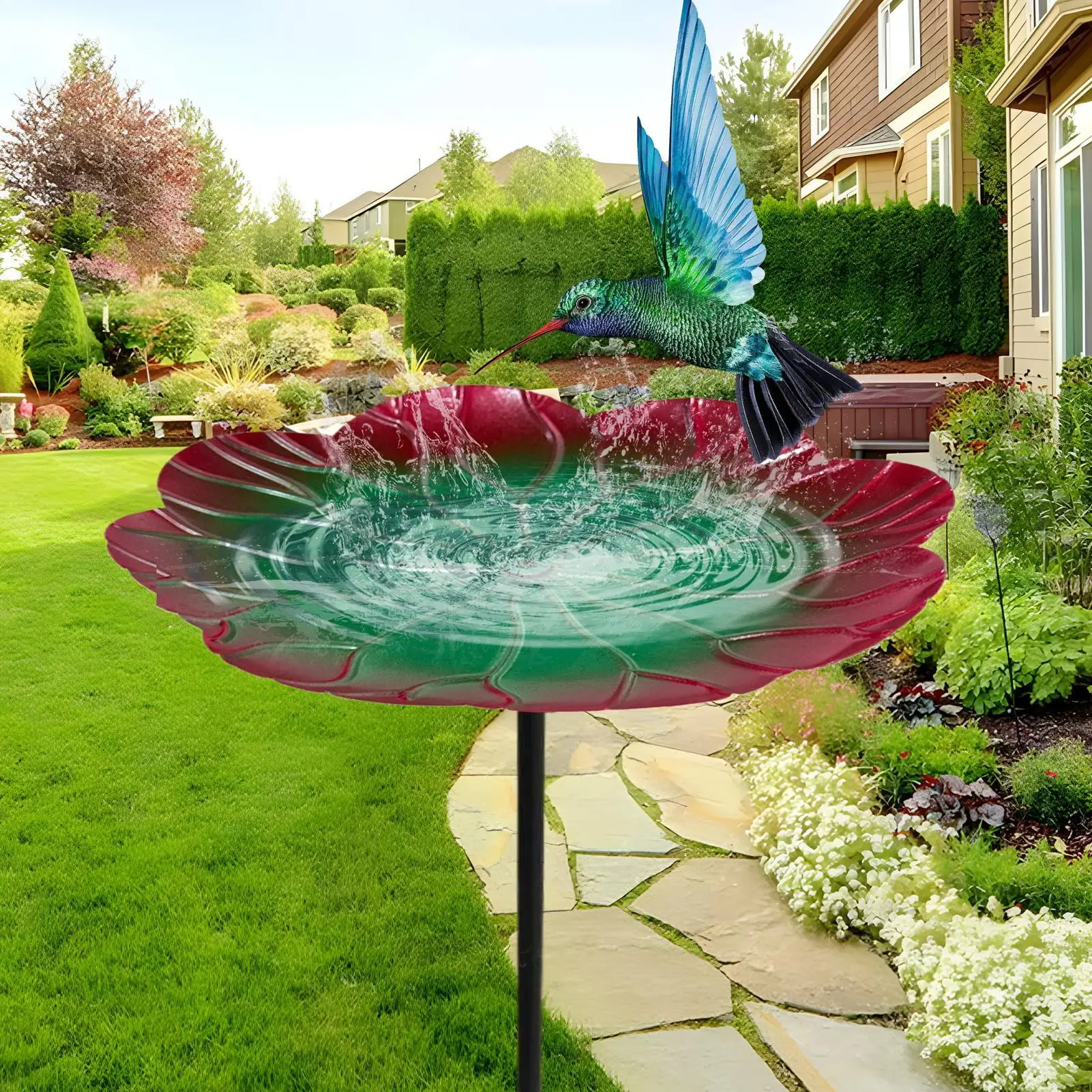 

Уличная ванна для птиц, миска для ванны для птиц, уличная кормушка, устойчивая к атмосферным воздействиям станция для кормления с 3-зубчатым основанием для земли, балкона, сада