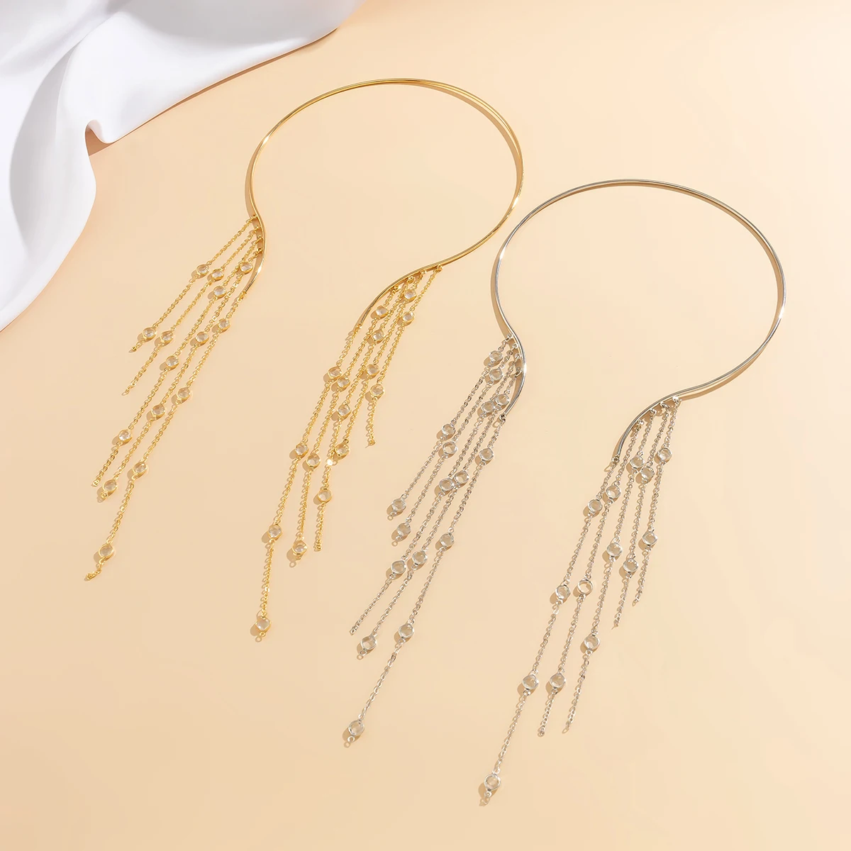PuRui Vintage Star Round Long Tassel Open Collar Imitation Pearl Crystal Charm Necklace Choker for Women Jewelry On The Neck New