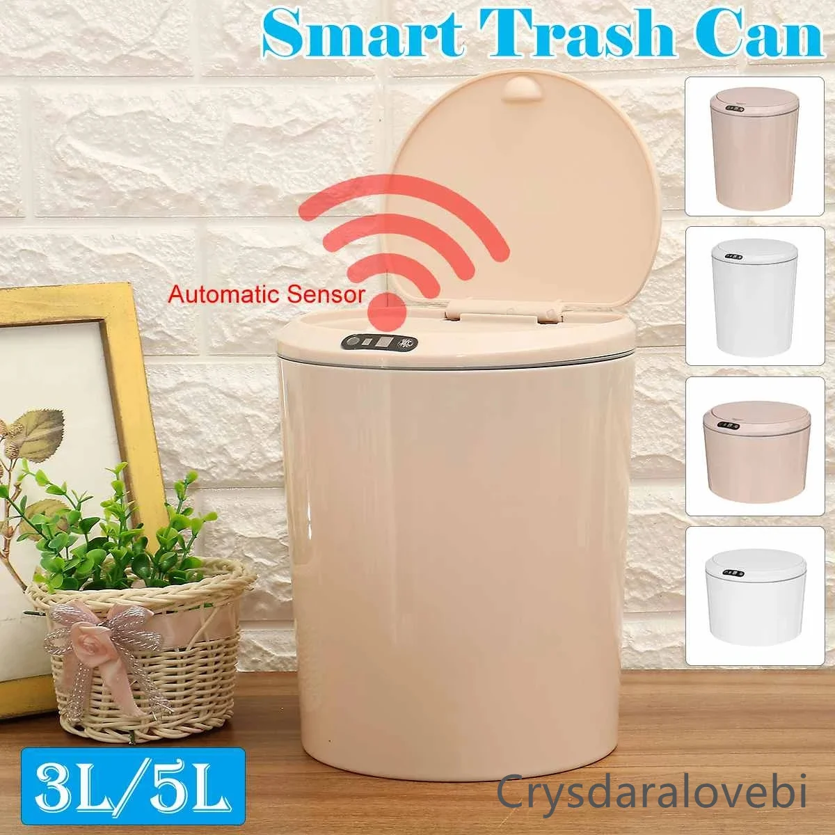 3/5L Smart Trash Can Car Garbage Automatic Sensor Lid Electric With Cover Wastebasket Home Kitchen Living Room Organizer Storage