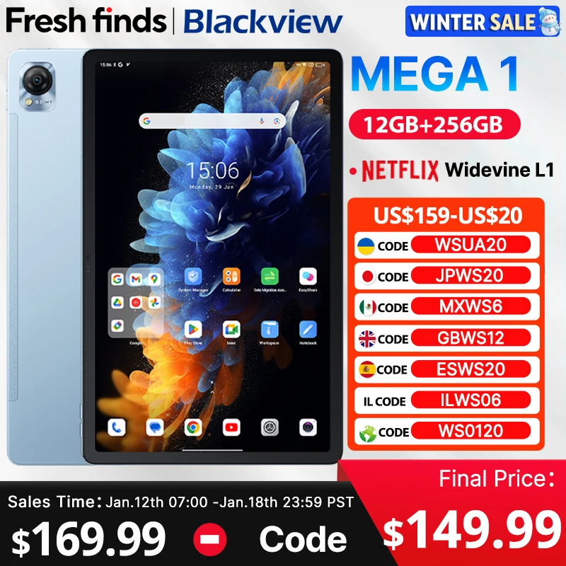 【World Premiere】Blackview MEGA 1 Tablet 11.5 inch 2.4K 120Hz Display 12GB 256GB 8800mAh 50MP+13MP Camera 33W Fast Charging