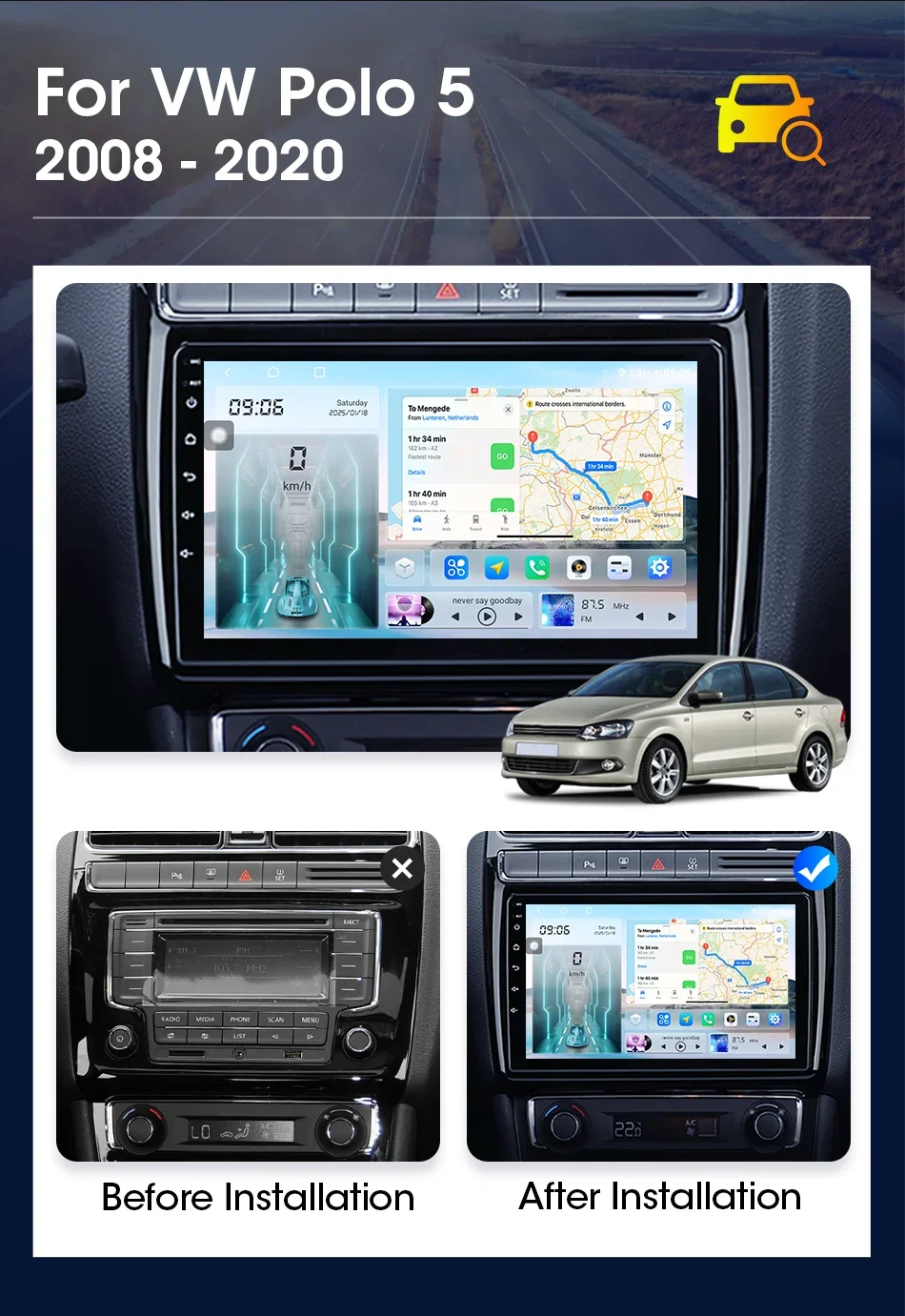 Auto Multimedia Für VW Volkswagen POLO 5 2008-2017 Vento Drahtlose Carplay Android Auto Auto Radio stereo DSP 2 Din 4G WIFI QLED – Detail 4