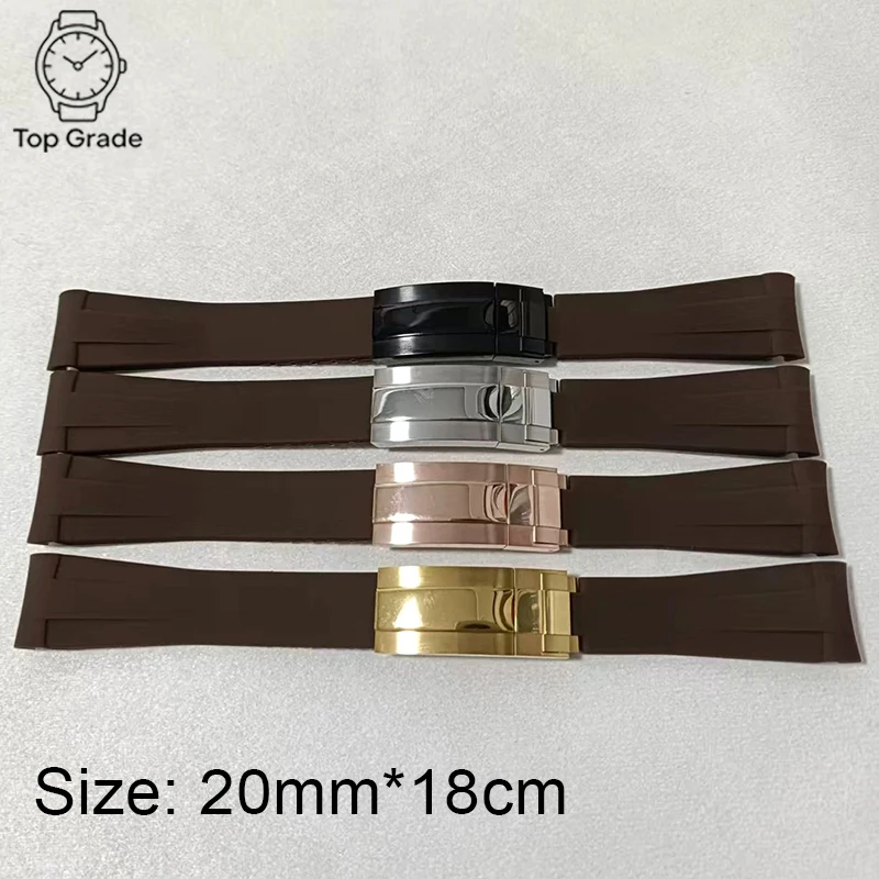 

TG 20mm Curved Silicone Watch Band 18cm, Brown Waterproof Rubber Strap with Stainless Steel Butterfly Buckle for Men Dive Watche