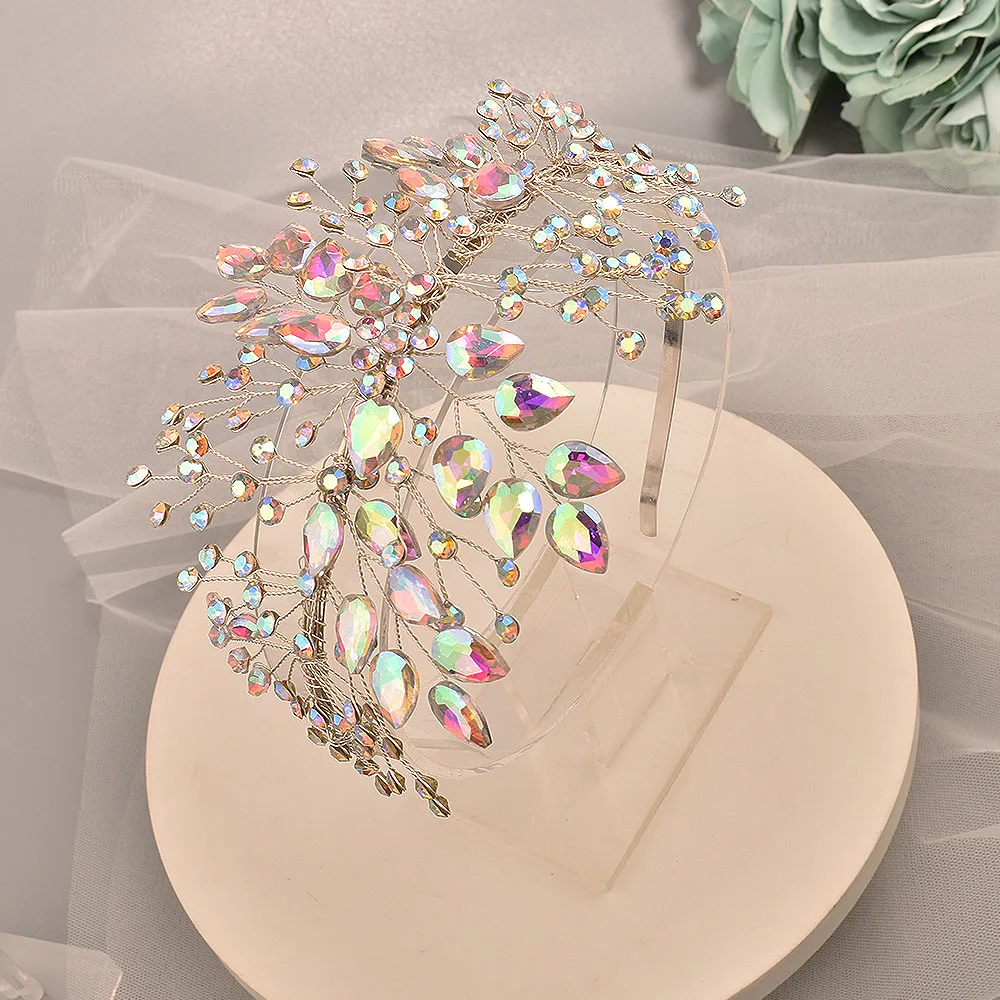 

DZ261 Luxury Wide Headband Wedding Hair Accessories AB Rhinestone Crystal Hair Bands Glitter Women Hair Hoop