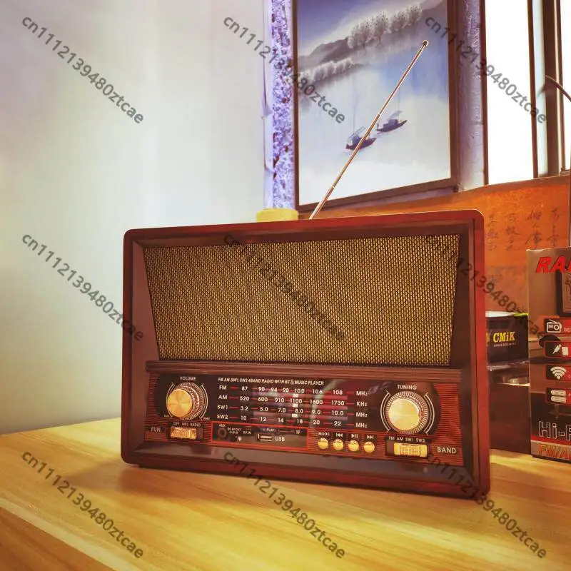 European Retro Desktop Full Band Radio For Elderly FM SW Bluetooth Card Rechargeable Speaker