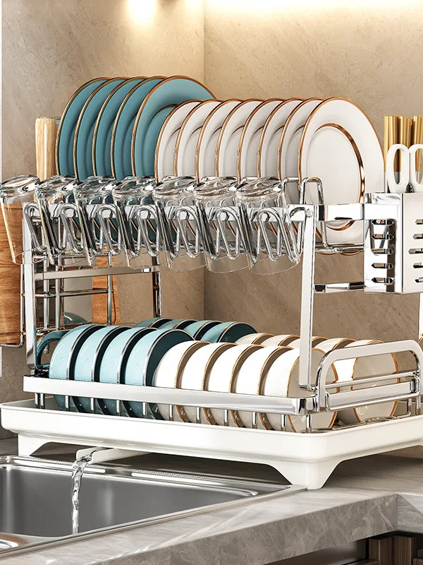 

Kitchen Countertop Storage Ra Di Holder Plate Storage elf Drainable Diwaer Se Carbon Steel Simple Sle Home Orga...
