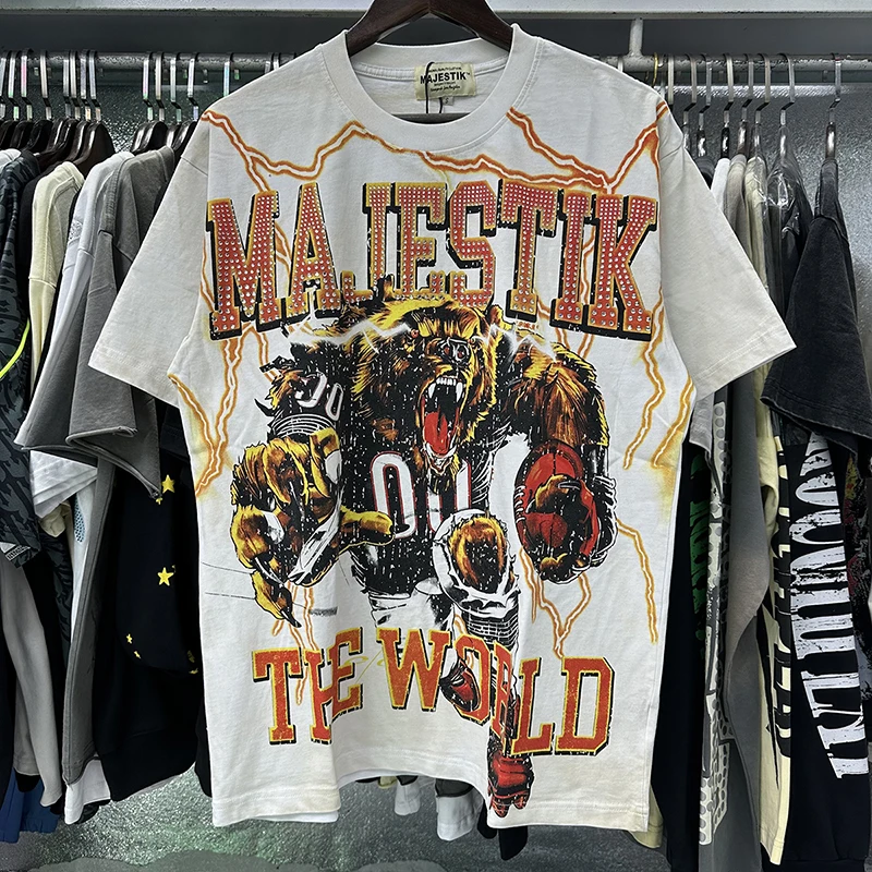 

Футболка MAJESTIK Y2K Lightning Tiger The World Graffiti в стиле distressed, городская уличная одежда, унисекс