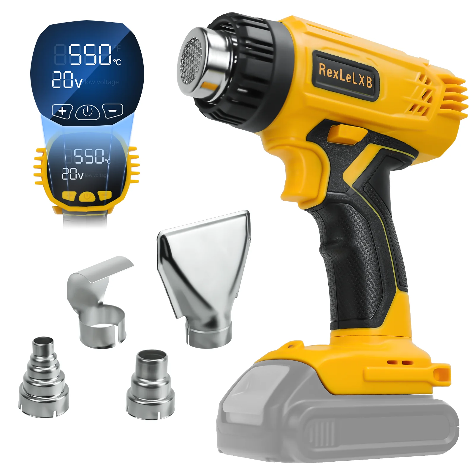 Pistola de Calor Inalámbrica RexLeLXB de 400W, Pistola de Aire Caliente Eléctrica para Soldar 50 ℃ -550 ℃   Envoltura Termoencogible de Calentamiento Rápido para Pin de Batería Dewalt de 20 V