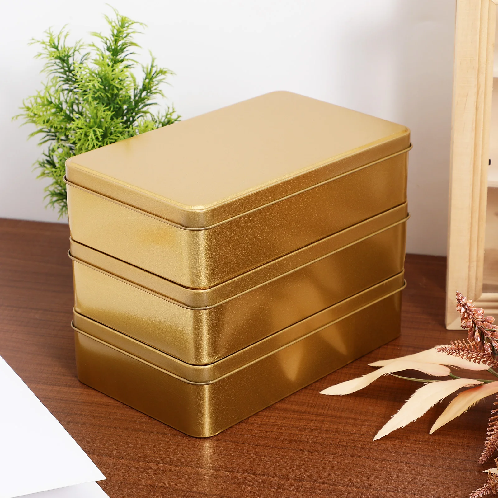 

3pcs Rectangular Home Storage Boxes Large Tinplate Gift Packaging Sweets Earrings Rings Dust Proof Containers