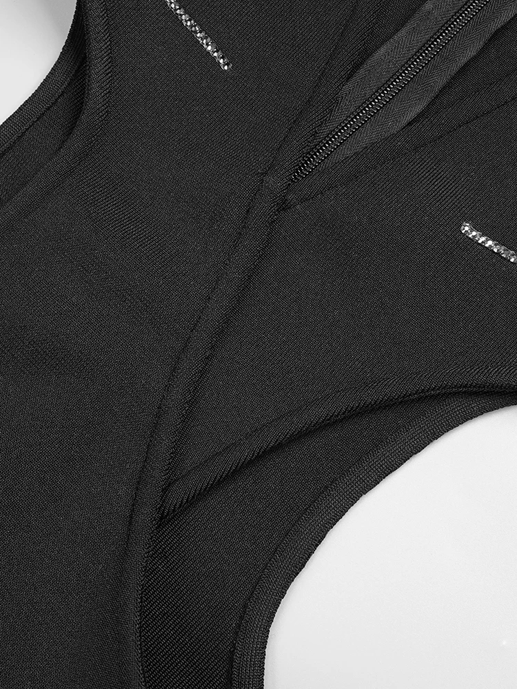 Vc vestido feminino 2023 outono inverno preto bandagem sexy decote em v recorte cristal longo celebridade vestidos de festa