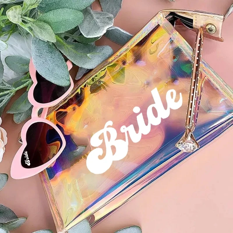 Bride sunglasses makeup bag Bach weekend Bachelorette hen Party Bridal Shower summer beach wedding Decoration honeymoon gift