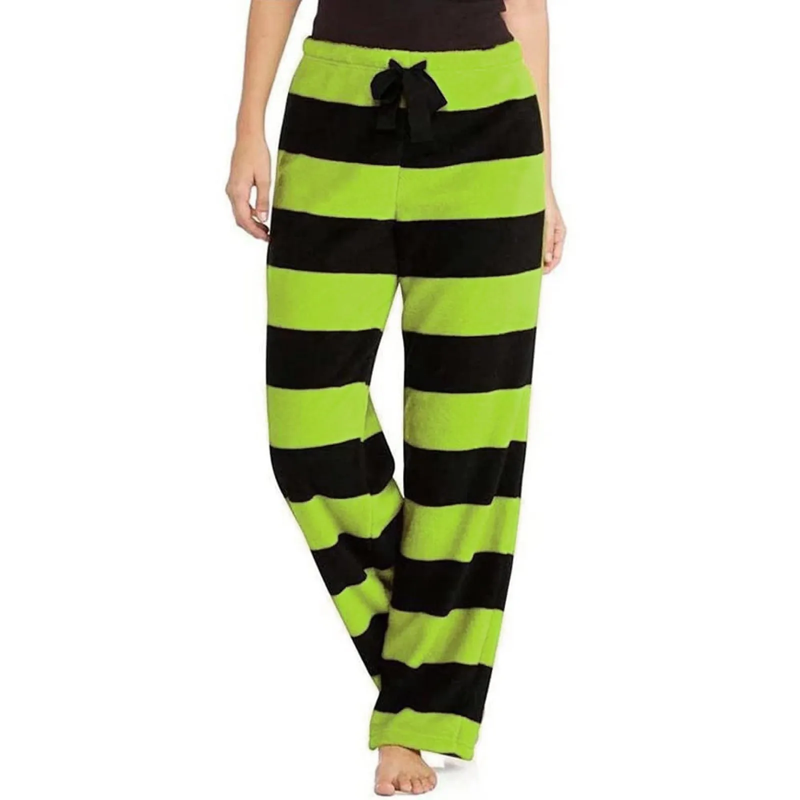 Women\'s Green Pajama Pants Christmas Striped Pajama Casual Long Pants Bottoms Casual Pants Outfits Clothes Sleepwear