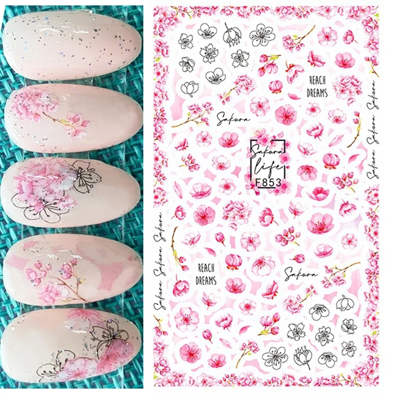 

Nail Art Decals Watercolor Sakura Florals Peach Plum Blossom Flowers Back Glue Nail Stickers Decoration For Nail Tips Beauty