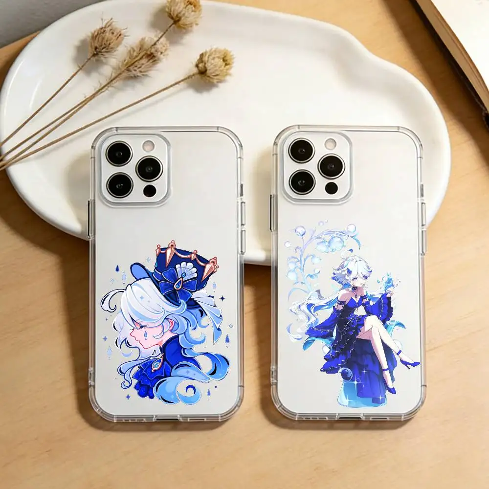

Genshin Impact F-Furina Phone Case For iPhone 17 16 15 14 13 12 11 Mini Pro Max Plus Transparent Cover