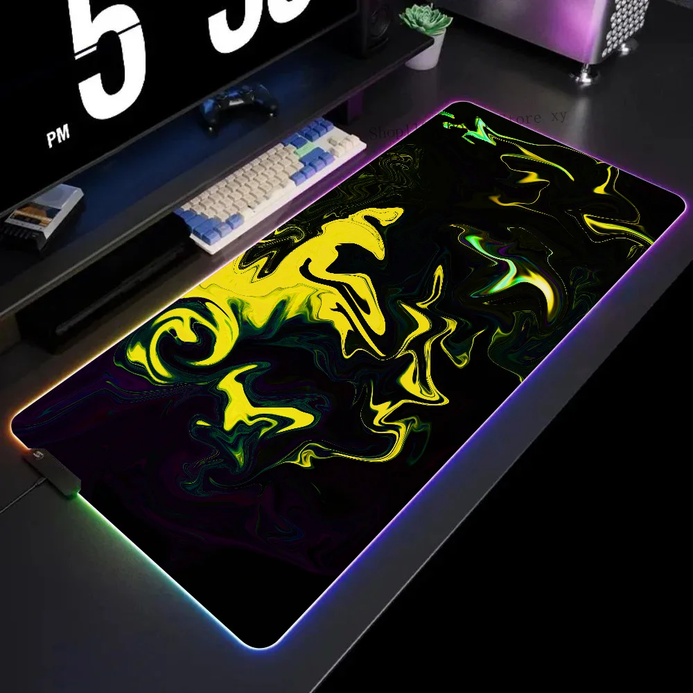 

Abstract Shapes Colorful Fluid Mousepad XXL RGB Gaming Mouse Pads HD Black Gamer Accessories Large LED