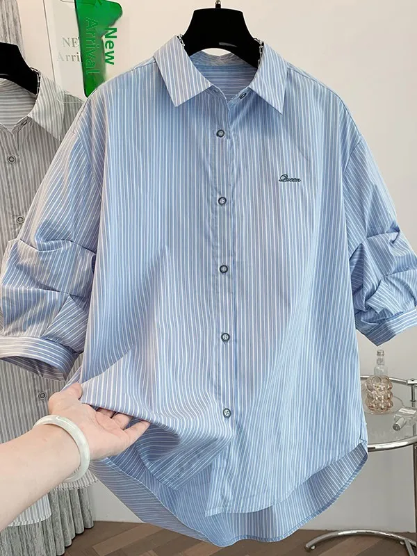 

Unique Design Large Size Women's irt Korean Sle Loose Fit Turn-down Collar Breathable Skin-friendly Casual Top