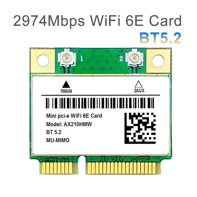 Карта Wi-Fi AX210HMW + 2 антенны Wifi 6E Mini PCI-E AX210 802.11Ax/Ac 2,4G/5G/6 ГГц BT5.2 беспроводной адаптер для ноутбука