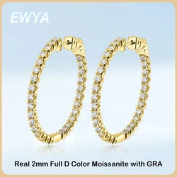 EWYA Luxury Designer D Color Full 2mm Moissanite Hoop Earrings For Women Party S925 Silver Plated 18K Gold Diamond Earring Gift