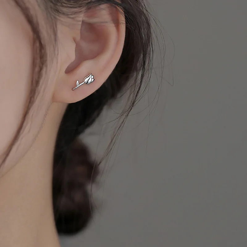 925 Silver Plated Tulips Stud Earring For Women Girls Wedding Party Jewelry Gift e614
