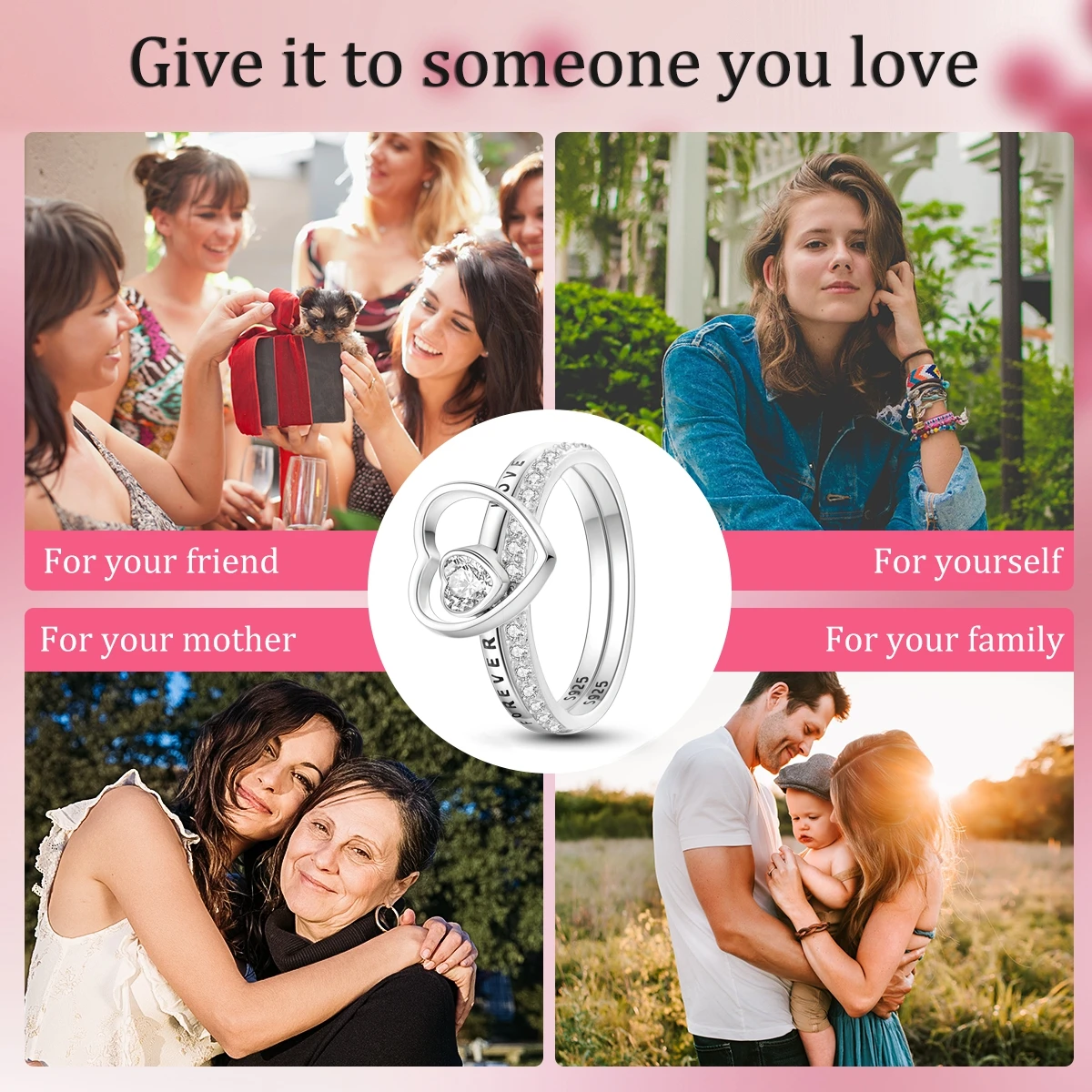 925 Sterling Silver Romantic Love Series Closed Ring For Women Original Valentine\'s Birthday Gift  Wedding Jewelry Accessory