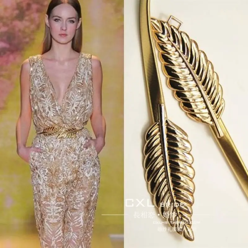 

Специальное предложение ~ модный свадебный пояс/платье из сплава золотого и серебряного сплава в форме листа 988