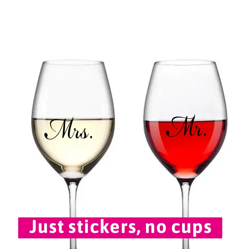 Mr and Mrs Wine Glasses Vinyl Sticker Decals Newlyweds Engagement Wedding Gift Champagne Glass Vinyl Decal Wedding Party Decor