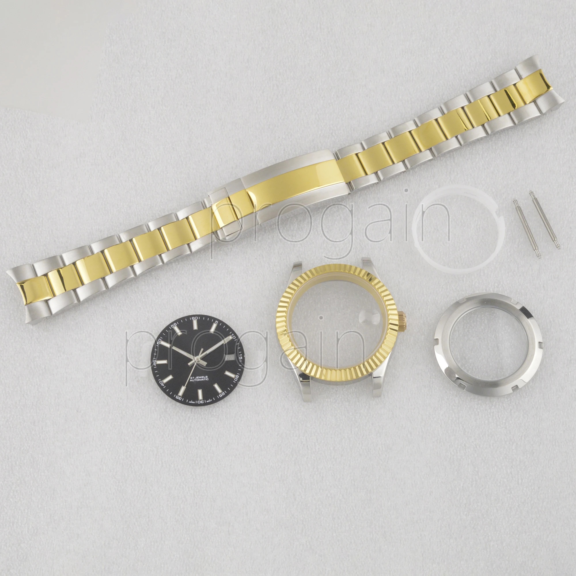 41 mm NH35-Gehäusearmband für Datejust Edelstahl-Oyster-Band, Zifferblatt, leuchtende Zeiger, Saphirglas, passend für NH35-Uhrwerk