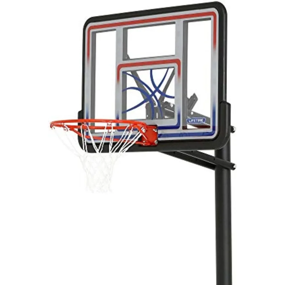 調整可能な埋め込み式バスケットボールシステム、44インチのバックボード付き、赤、白、青のカラー展開 - 屋外コートや再利用に最適