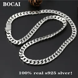 BOCAI New 100% Real Solid S925 Silver Jewelry Man Necklace 8MM Popular Simple Trend Tanks Whip Sweater Chain Wholesale