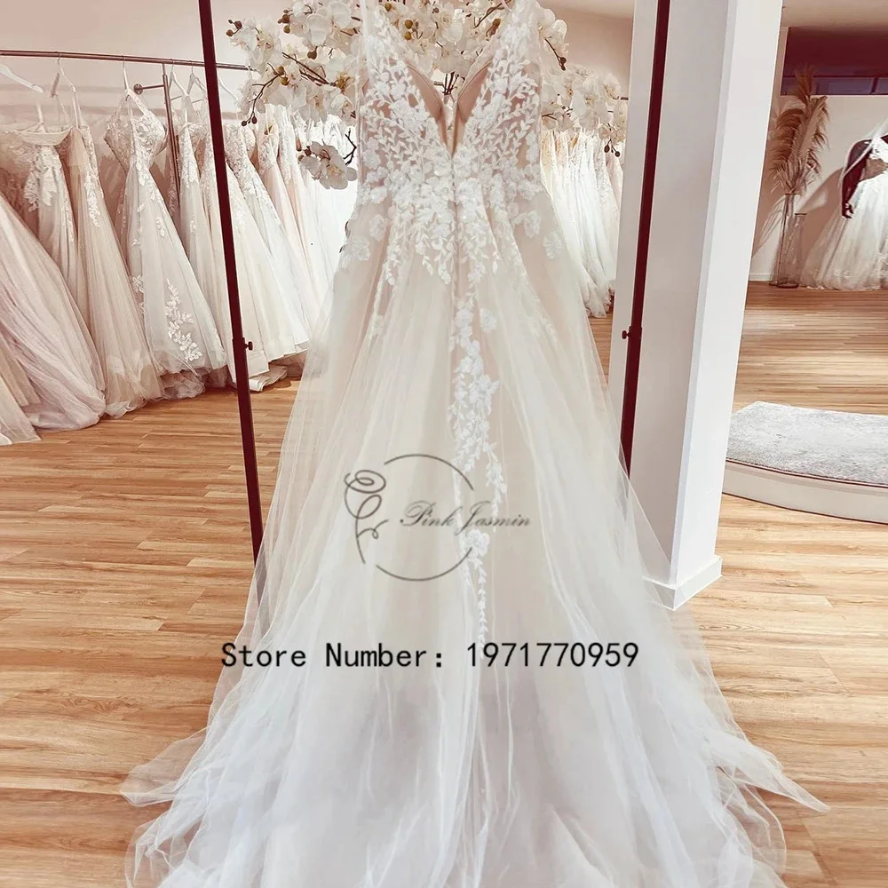 Ivory Gorgeous Wedding Dresses High Quality Tulle Applique Elegant Bridal Gown Button Back Court Train vestidos de novia 2024