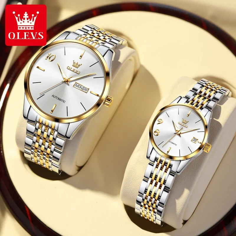 

OLEVS 6632 Couple Watch Luxury Automatic Mechanical Wristwatch Stainles Steel Waterproof Men's Women's Watch