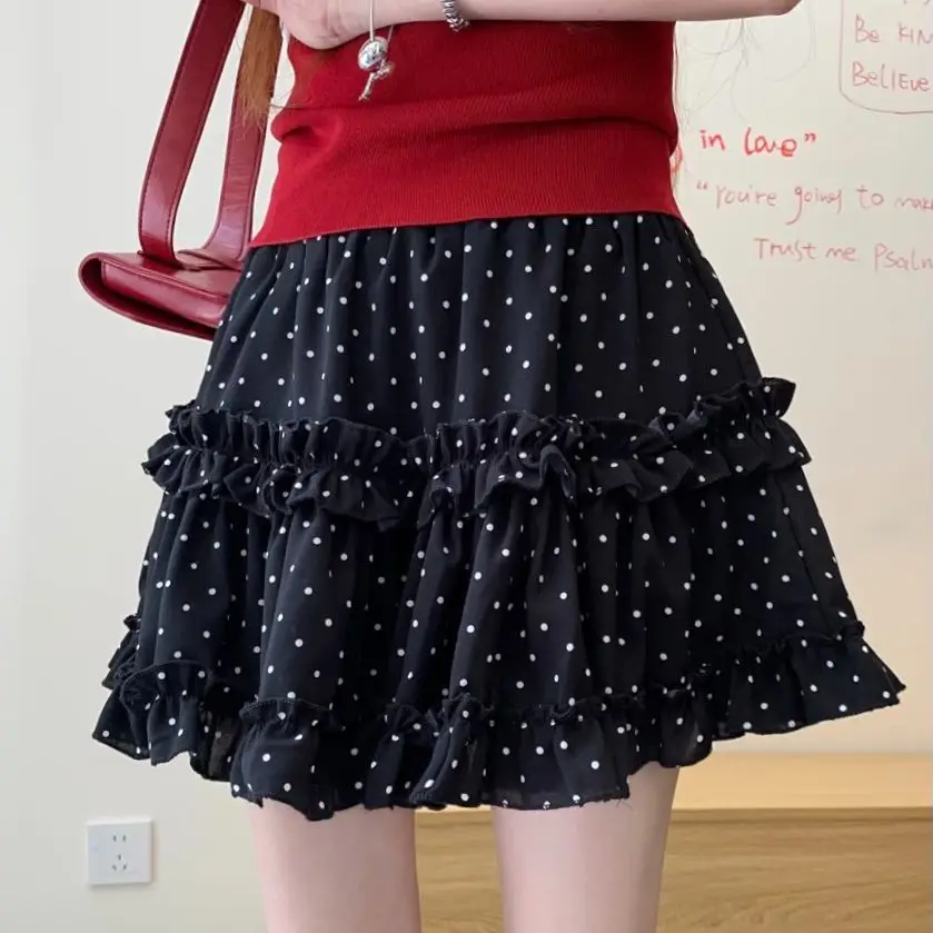 Sweet Floral Dot Ruffle Skirt Set Women 2025 Summer New Fashion Slim A Line Skirt
