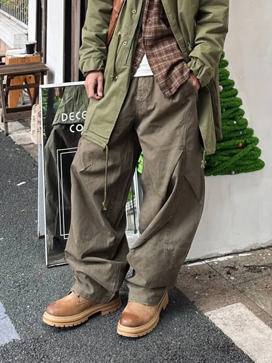 

Мужские брюки в стиле ретро: японские свободные повседневные брюки, американские прямые брюки с плиссировкой и декоративными шнурками, длинные брюки-чинос.