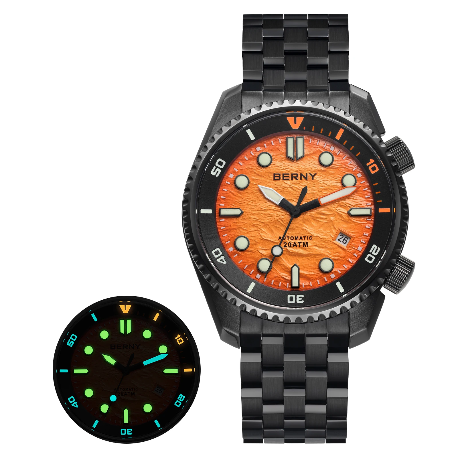 BERNY Diver Automatische Horloges heren Luxe Saffier 316L Roestvrij Staal Mechanisch Horloge 42MM 200M Waterdicht Duiken Mannen Horloge