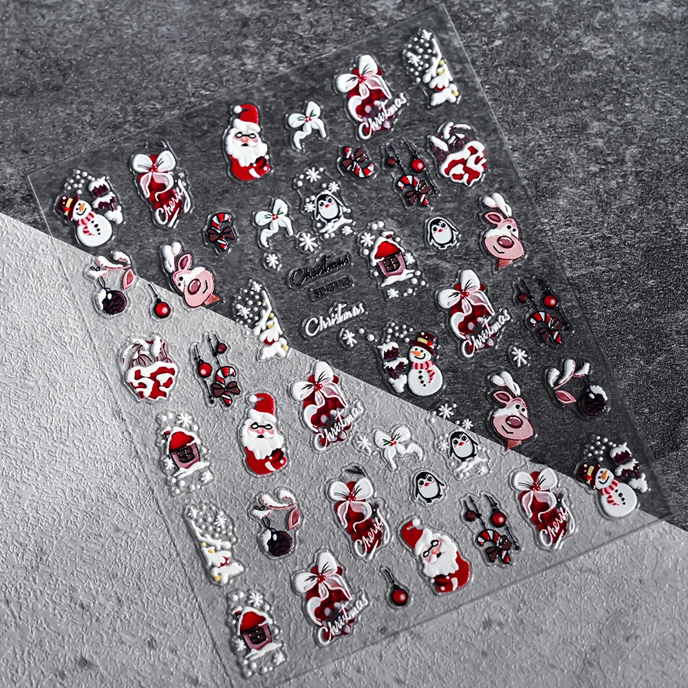 1Pcs Weihnachten Santa Claus 5D Nail art Aufkleber Cartoon Ekl/Schneeflocken/Schneemann/Kiefer Winter Slider Selbst-klebe Maniküre Declas