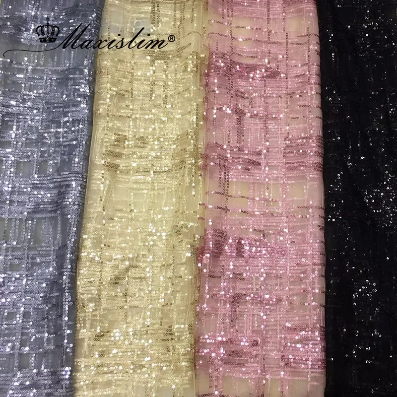 High Quality Checkered Pattern 3MM Multicolor Tulle Sequin Fabric Lace Fabric For Party Dress Making 1/3/ 5Yards