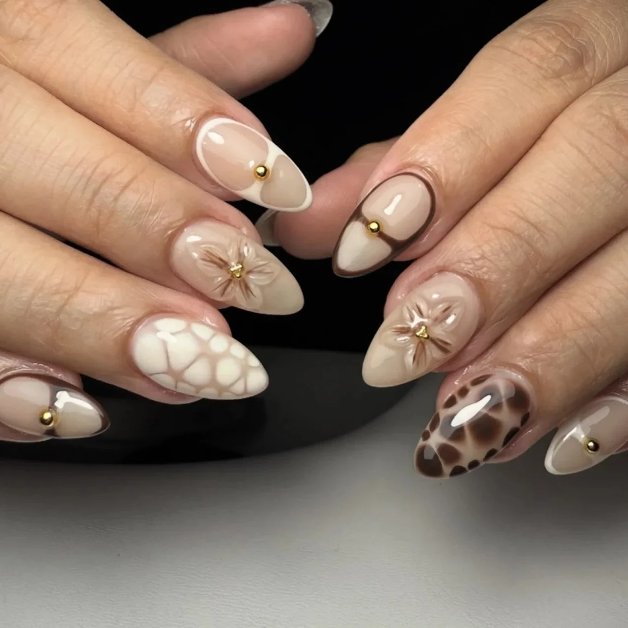 Franse bloem lange puntige nepnagels Art Tool Amandel kunstnagels Strik Steentjes Luipaardprint Druk op nagels Manicure Tool