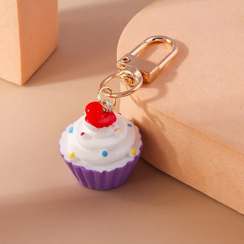 cupcake keychain Fruit Cake Keychain New PVC Food Dessert Toy Model Keychain Car Phone Bag Pendant Gift Ornament Llaveros Jewelr