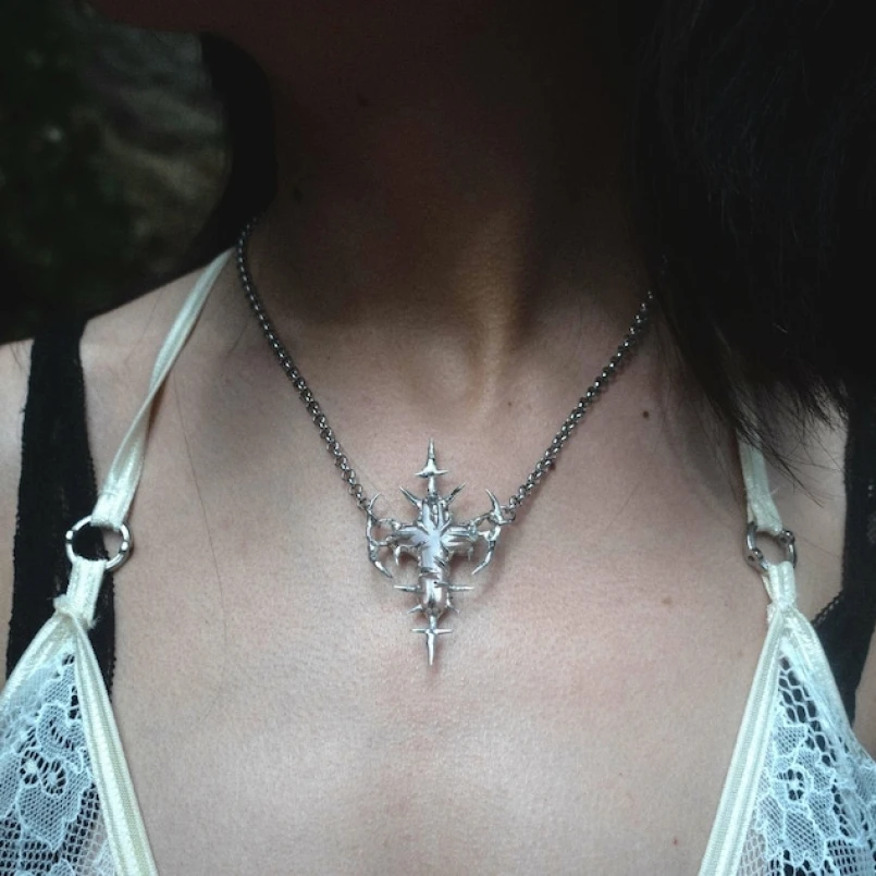 

Bubble Claw Organic Claws Crisscross Thorns Cross Necklace Christian Freshwater Pearls Pearl Soldered Handmade 18+2inch