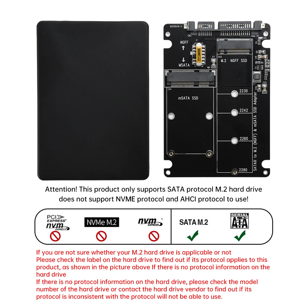 Custodia per disco rigido esterno M. 2 SSD a SATA 3.0 Adattatore NGFF da MSA a seriale Convertitore M.2/SATA 2in1 a doppio scopo
