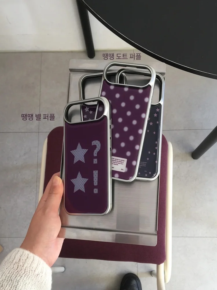 Coque de téléphone avec symbole à pois, style coréen Ins, étoile violette, pour iPhone 11/12/13/14/15/16/17 Pro Max AIR PLUS, époxy TPU, Anti-chute