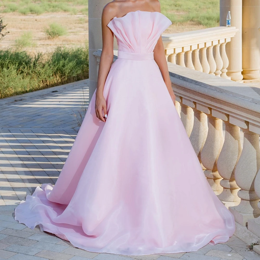 

Customized Mermaid Evening Dresses Floor-length Strapless Sleeveless Prom Gown Simple Fashion Pleat Draped Backless Party Gown